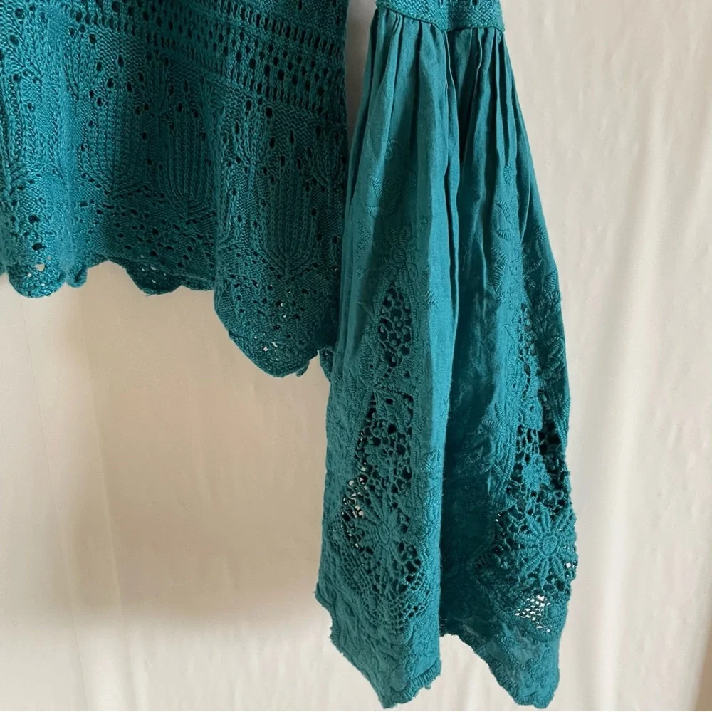 Free People Once Upon. Time Knit Bell Teal Top Size S